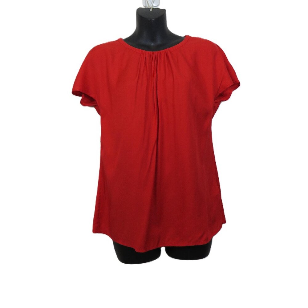 Boden size 6 Basic Short Sleeve Blouse Top Red Silk Blend Crew Neck